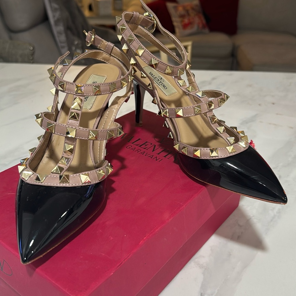 Inspired spike heels with red box